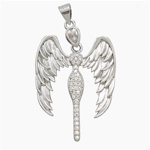 Copper Fairy Pendant Pave Zirconia Angel Wings Platinum Plated, approx 23-32mm [FN53137]