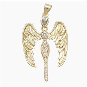 Copper Fairy Pendant Pave Zirconia Angel Wings Gold Plated, approx 23-32mm [FN53138]