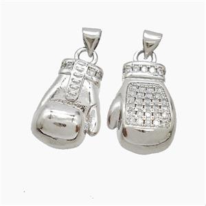 Baseball Gloves Copper Pendant Pave Zirconia Sports Platinum Plated, approx 14-18.5mm [FN53141]