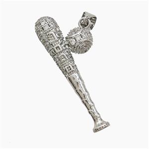 Baseball And Bat Copper Pendant Pave Zirconia Sports Platinum Plated, approx 13-33mm [FN53143]