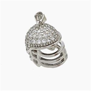 Baseball Helmet Charms Copper Pendant Pave Zirconia Sports Platinum Plated, approx 16mm [FN53147]