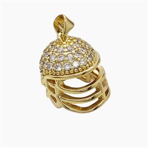 Baseball Helmet Charms Copper Pendant Pave Zirconia Sports Gold Plated, approx 16mm [FN53148]