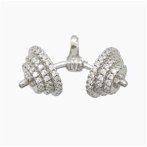 Copper Barbell Pendant Pave Zirconia Sports Platinum Plated, approx 14-30mm [FN53153]