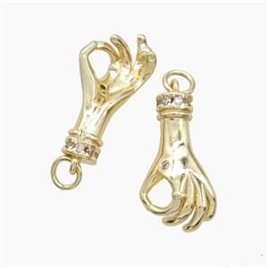 Copper Hand Pendant Pave Zirconia Okay Sign Gold Plated, approx 11-20mm [FN53187]
