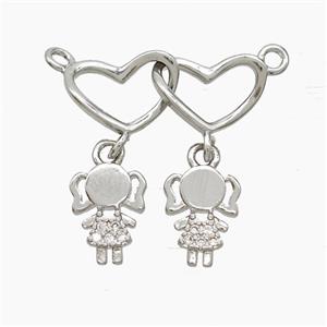 Copper Heart Kidsgirls Pendant Pave Zirconia 2loops Platinum Plated, approx 6-10mm, 20mm [FN53196]