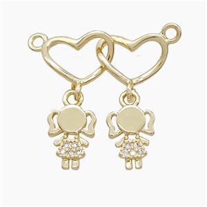 Copper Heart Kidsgirls Pendant Pave Zirconia 2loops Gold Plated, approx 6-10mm, 20mm [FN53197]