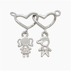 Copper Heart Kids Pendant Pave Zirconia 2loops Platinum Plated, approx 6-10mm, 20mm [FN53198]