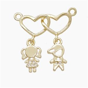 Copper Heart Kids Pendant Pave Zirconia 2loops Gold Plated, approx 6-10mm, 20mm [FN53199]
