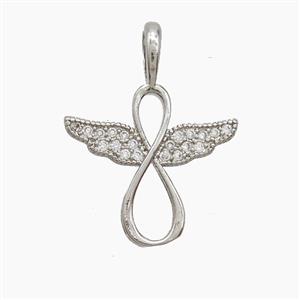 Copper Infinity Angel Wings Pendant Pave Zirconia Platinum Plated, approx 16mm [FN53202]
