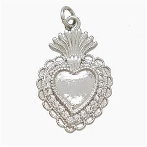 Copper Heart Pendant Pave Zirconia Platinum Plated, approx 17-24mm [FN53204]