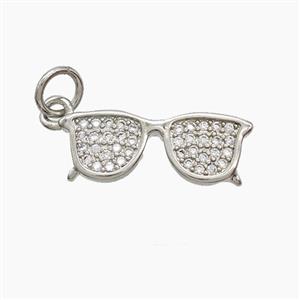 Copper Glasses Pendant Pave Zirconia Platinum Plated, approx 7-18mm [FN53230]