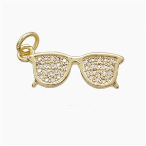 Copper Glasses Pendant Pave Zirconia Gold Plated, approx 7-18mm [FN53231]