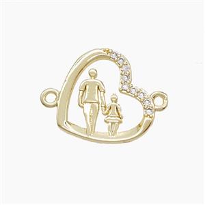 Copper Heart Pendant Pave Zirconia Father and Daughter 2loops Gold Plated, approx 16mm [FN53235]