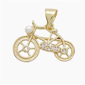 Copper Bicycle Pendant Pave Zirconia Resin Gold Plated, approx 13-20mm [FN53247]