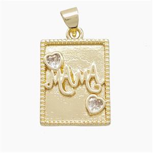 Copper MAMA Pendant Pave Zirconia Rectangle Gold Plated, approx 14.5-18mm [FN53249]