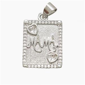 Copper MAMA Pendant Pave Zirconia Rectangle Platinum Plated, approx 14-17.5mm [FN53250]