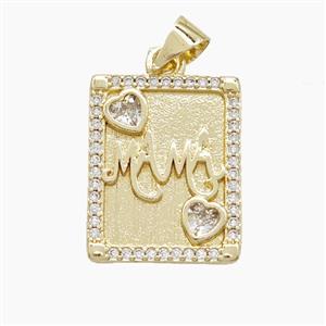 Copper MAMA Pendant Pave Zirconia Rectangle Gold Plated, approx 14-17.5mm [FN53251]