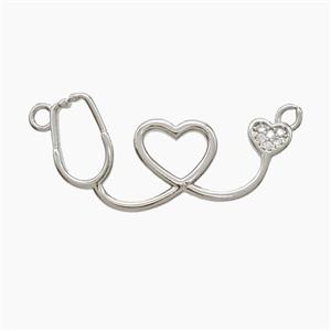 Copper Stethoscope Pendant Pave Zirconia 2loops Platinum Plated, approx 10-30mm [FN53254]