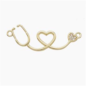 Copper Stethoscope Pendant Pave Zirconia 2loops Gold Plated, approx 10-30mm [FN53255]