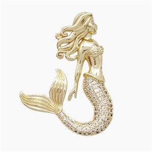 Copper Mermaid Pendant Pave Zirconia Gold Plated, approx 26-35mm [FN53264]