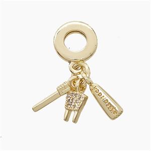 Copper Pendant Pave Zirconia Key Gold Plated, approx 2-10mm, 10mm dia [FN53267]