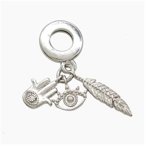 Copper Hand Eye And Leaf Pendant Pave Zirconia Platinum Plated, approx 4-15mm, 10mm dia [FN53268]