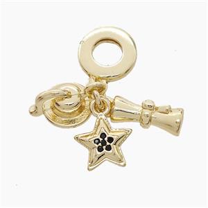 Copper Star Pendant Pave Zirconia Gold Plated, approx 5-12mm, 10mm dia [FN53270]