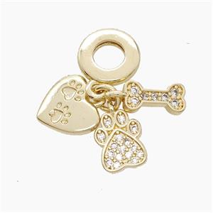 Copper Heart And Dogbone Paws Pendant Pave Zirconia Gold Plated, approx 5-10mm, 10mm dia [FN53273]