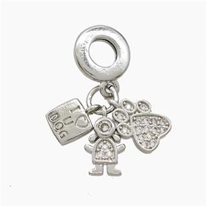 Copper Kids And Dog Paws Pendant Pave Zirconia Platinum Plated, approx 7-10mm, 10mm dia [FN53274]