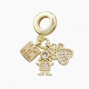 Copper Kids And Dog Paws Pendant Pave Zirconia Gold Plated, approx 7-10mm, 10mm dia [FN53275]