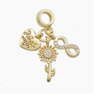 Copper Heart And Infinity Sunflower Pendant Pave Zirconia Gold Plated, approx 5-15mm, 7mm dia [FN53277]