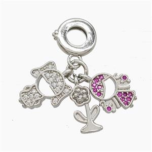 Copper Kids And Flower Pendant Pave Zirconia Platinum Plated, approx 6-12mm, 10mm dia [FN53278]