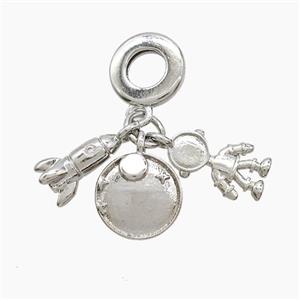 Copper Rocket And Astronaut Planet Pendant Pave Zirconia Platinum Plated, approx 7-11mm, 10mm dia [FN53280]