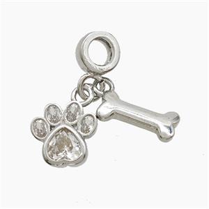 Copper Paws And Dogbone Pendant Pave Zirconia Platinum Plated, approx 6-12mm, 7mm dia [FN53282]