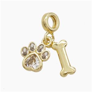 Copper Paws And Dogbone Pendant Pave Zirconia Gold Plated, approx 6-12mm, 7mm dia [FN53283]