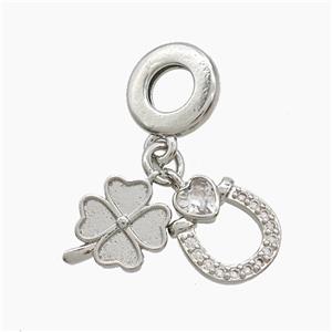 Copper Clover And Horseshoe Pendant Pave Zirconia Platinum Plated, approx 10-12mm, 10mm dia [FN53284]