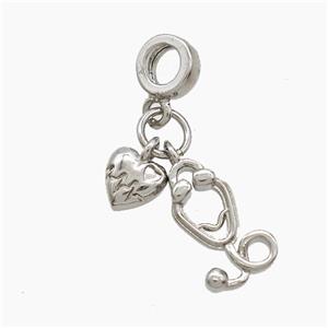 Copper Heart And Stethoscope Pendant Platinum Plated, approx 7-14mm, 7mm dia [FN53288]
