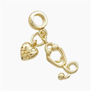 Copper Heart And Stethoscope Pendant Gold Plated, approx 7-14mm, 7mm dia [FN53289]