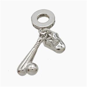 Copper Baseball And Bat Helmet Pendant Platinum Plated, approx 8-11mm, 8-17mm, 10mm dia [FN53296]