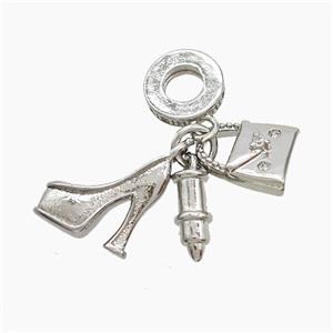 Copper High-heels And Handbag Lipstick Pendant Pave Zirconia Platinum Plated, approx 5-14mm, 10mm dia [FN53298]