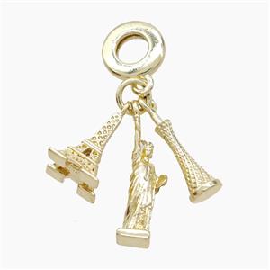 Eiffel Tower And Statue Canton Tower Charms Copper Pendant Gold Plated, approx 5-20mm, 10mm dia [FN53303]