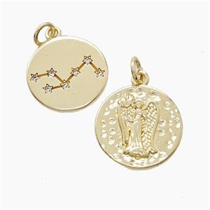 Zodiac Virgo Copper Pendant Pave Zirconia Hammered Gold Plated, approx 15mm [FN53342]
