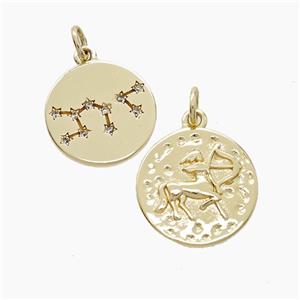 Zodiac Sagittarius Copper Pendant Pave Zirconia Hammered Gold Plated, approx 15mm [FN53345]