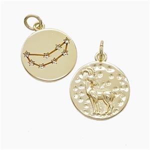 Zodiac Capricorn Copper Pendant Pave Zirconia Hammered Gold Plated, approx 15mm [FN53346]