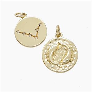 Zodiac Pisces Copper Pendant Pave Zirconia Hammered Gold Plated, approx 15mm [FN53348]
