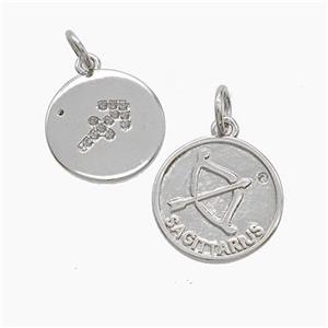 Zodiac Sagittarius Copper Pendant Pave Zirconia Platinum Plated, approx 16mm [FN53358]