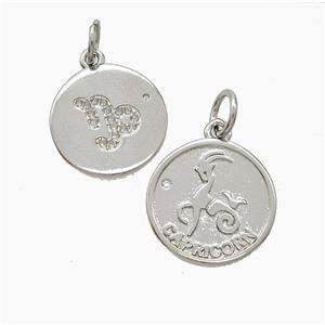 Zodiac Capricorn Copper Pendant Pave Zirconia Platinum Plated, approx 16mm [FN53359]