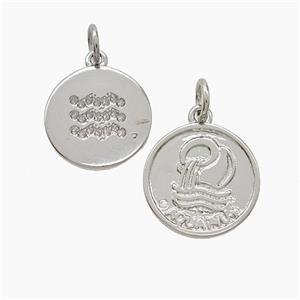 Zodiac Aquarius Copper Pendant Pave Zirconia Platinum Plated, approx 16mm [FN53360]