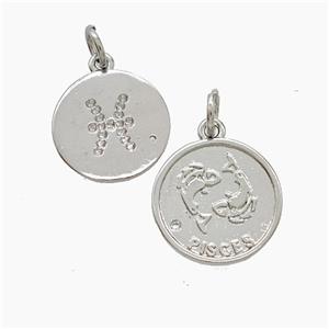 Zodiac Pisces Copper Pendant Pave Zirconia Platinum Plated, approx 16mm [FN53361]
