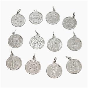 Copper Zodiac Pendant Pave Zirconia Platinum Plated Mixed, approx 16mm [FN53362]